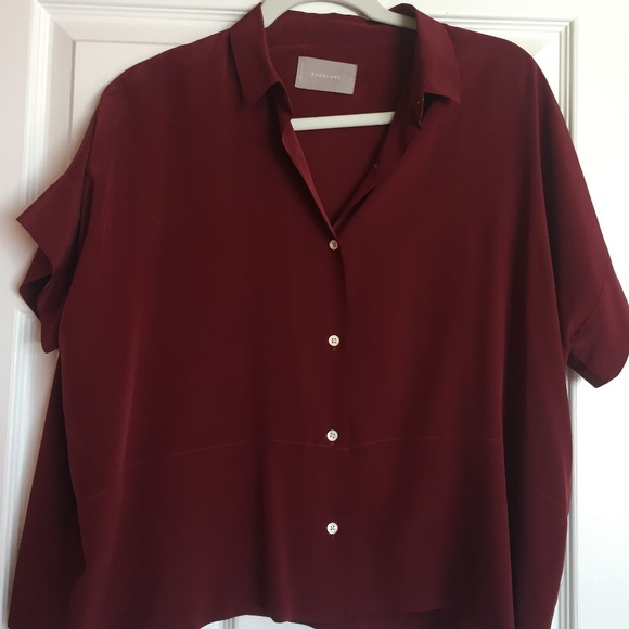 Everlane Tops - Everlane Silk Short Sleeve Blouse Burgundy Size 6